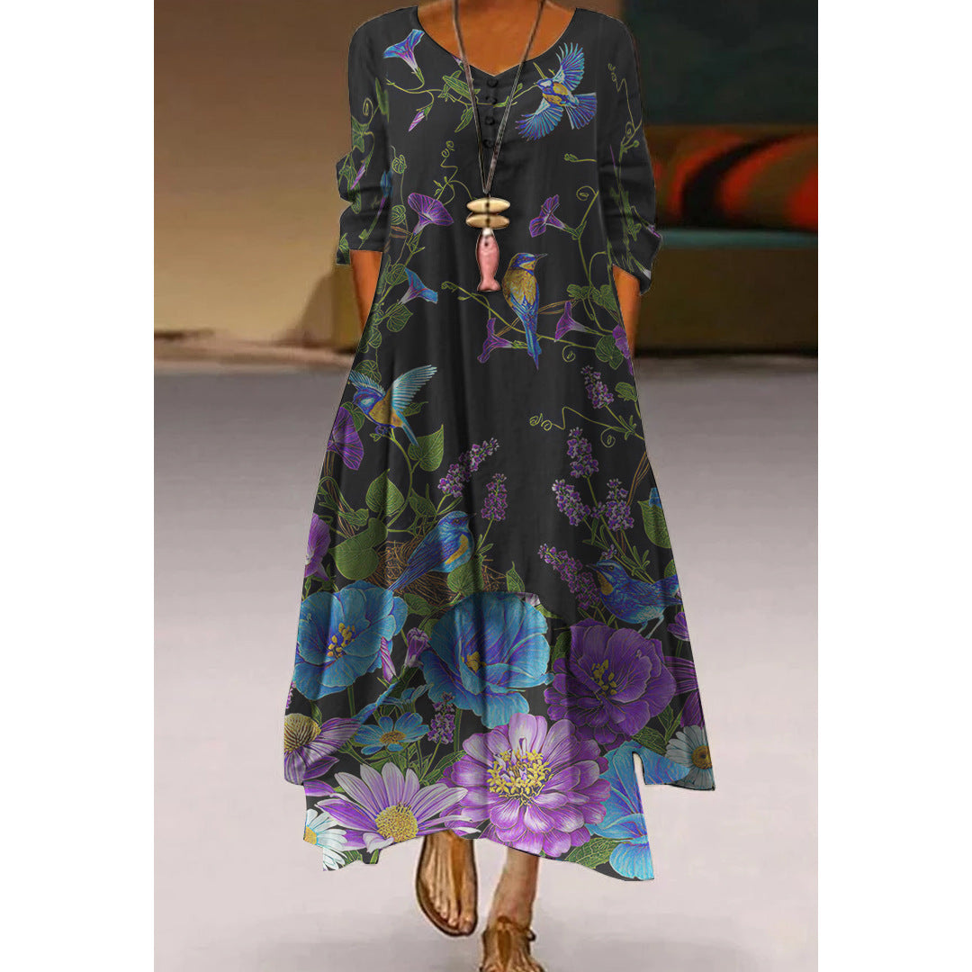 Women's Printed 3D Hem Irregular Sexy Bohemian  Maxi Dress