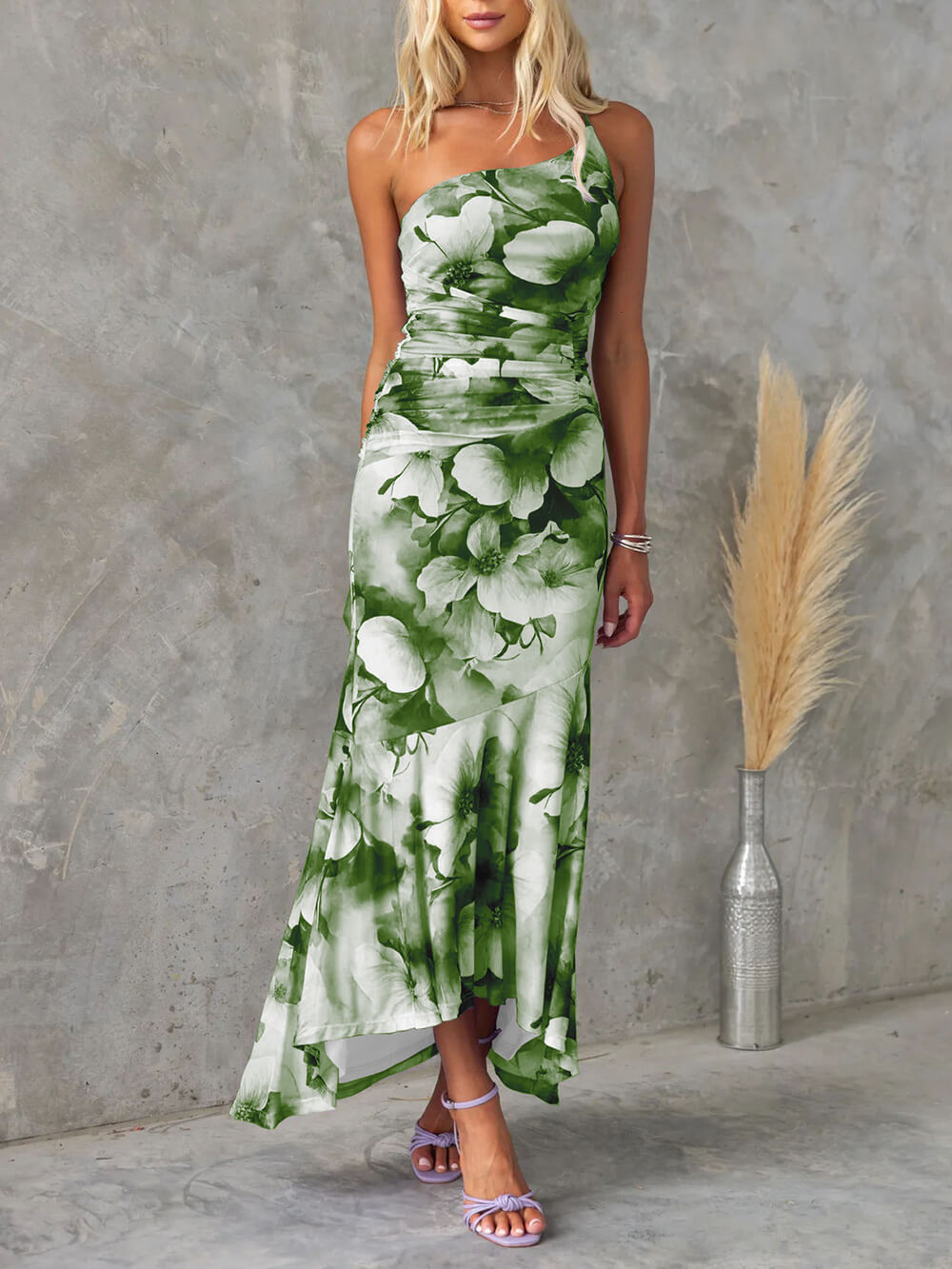 Beautiful Casual Off-Shoulder Floral Print Elastic Slim Irregular Maxi Dress