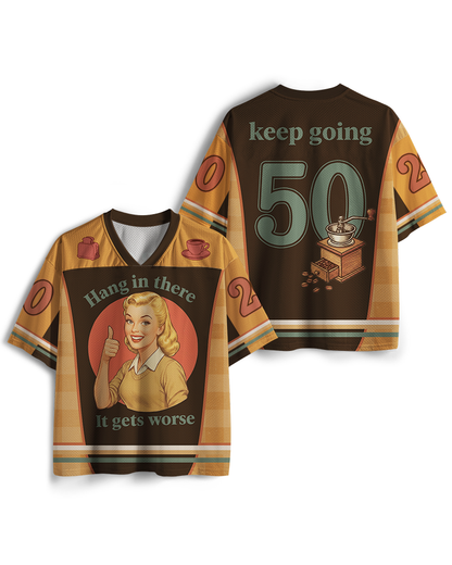 TheRetroTee Witziges Motivations-Mesh-Trikot der 1950er Jahre