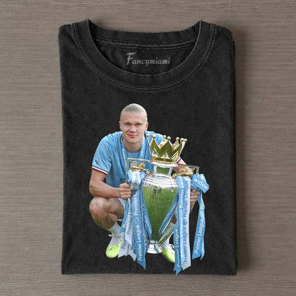 MAILLOT BLEU CIEL COURONNE D'OR TROPHÉE CÉLÉBRATION T-SHIRT