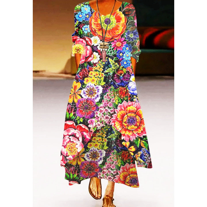 Women's Printed 3D Hem Irregular Sexy Bohemian  Maxi Dress