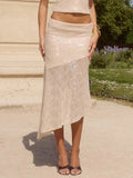 Elegant Asymmetric Sequin Knit Midi Skirt