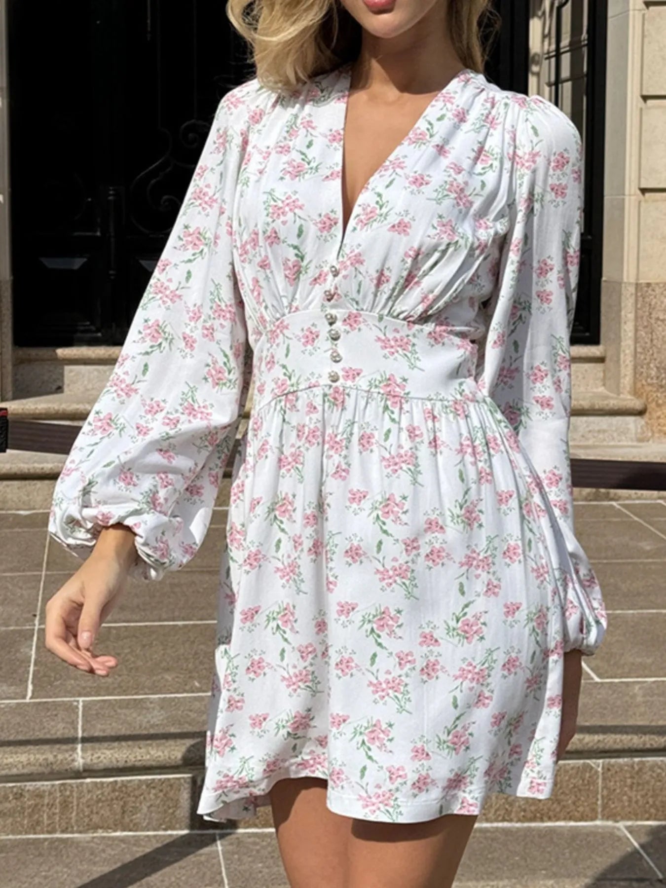 Floral Print Balloon Sleeve Dress