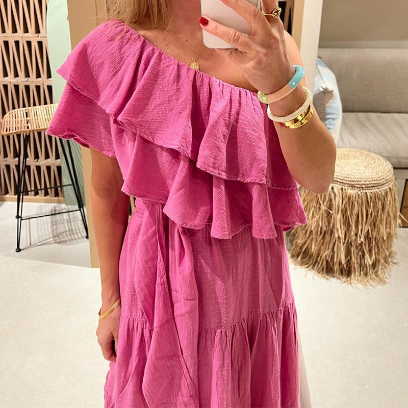 Summer Vacation Elegant Slash Neck Sexy Off Shoulder Layered Ruffle Party  Maxi Dress