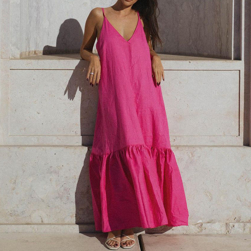 Women's Backless Sleeveless Sexy Camisole Fashion Solid Color  Maxi Dress