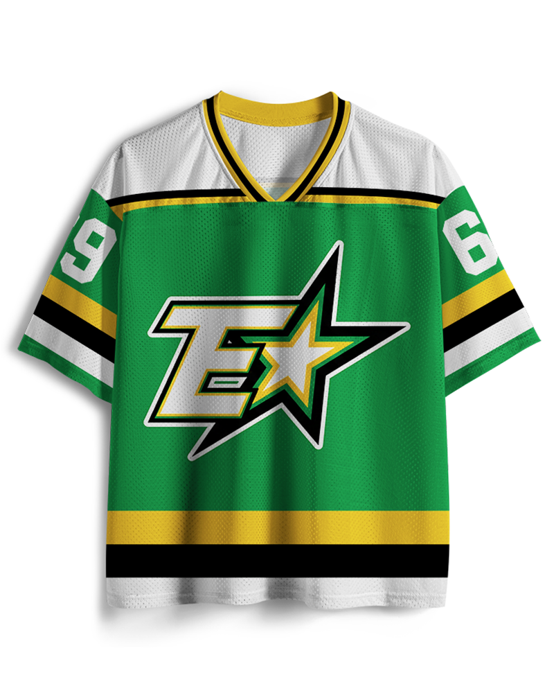 TheRetroTee Retro Hockey #69 Green & Yellow Mesh Jersey