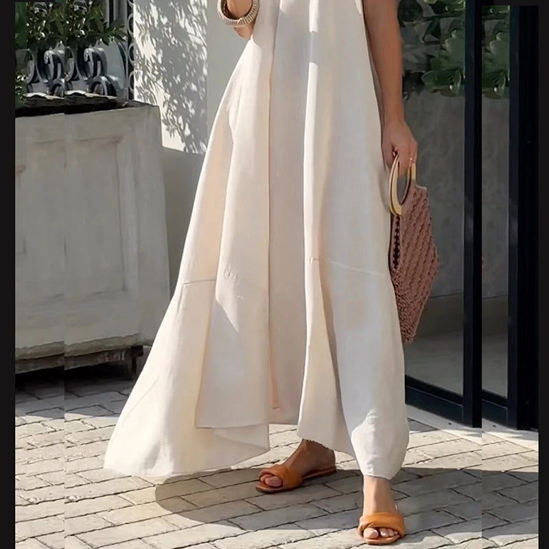 Women's Sexy Fashion Elegant Pleated Solid Color V-Neck Solid Maxi Dress