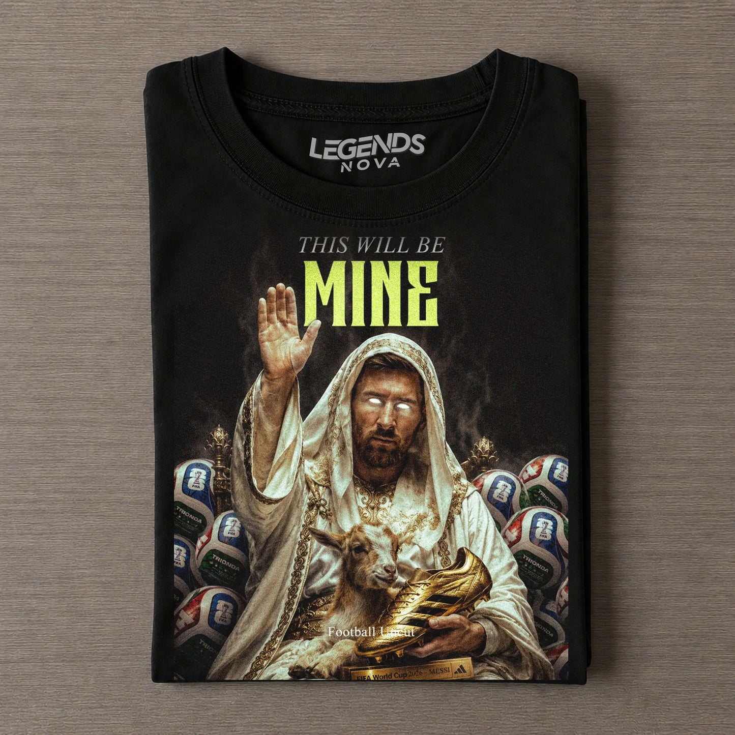 Holy Light Messi GOAT Golden Boot This Will Be Mine Vintage Football Fan Graphic T-Shirt