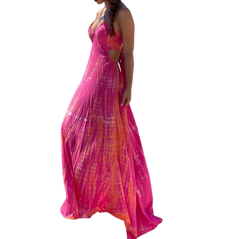 Fashion Sexy Suspender Backless Sleeveless Seaside Holiday Maxi Dress