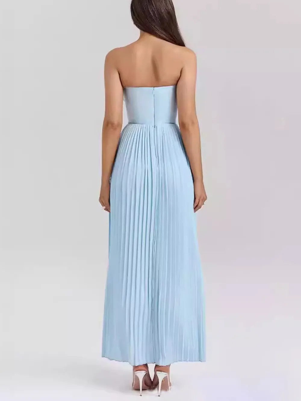 Elegant Pleated Strapless Maxi Dress