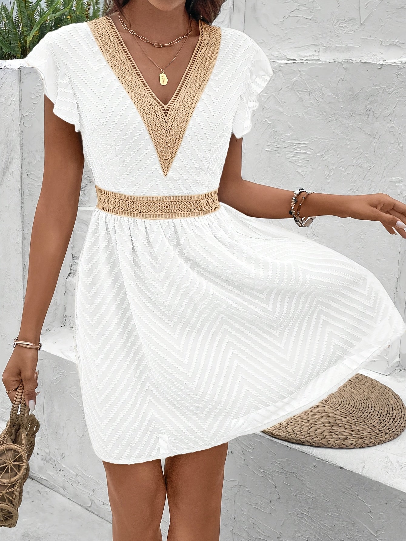 Women's Fashion Elegant Ruffle V-Neck Striped Dress