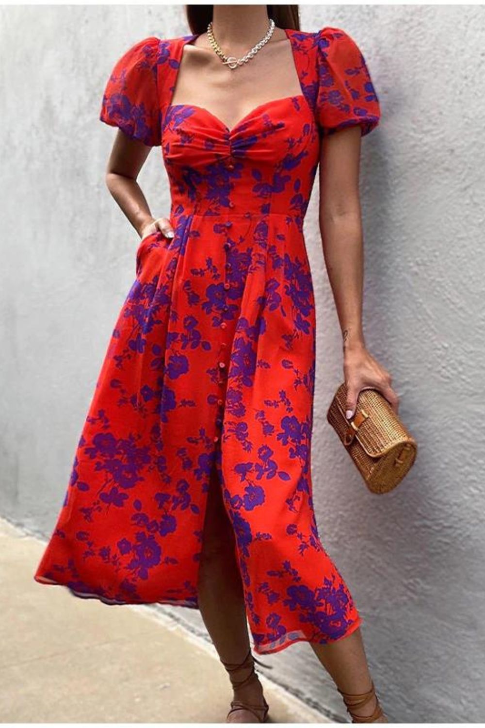 Fashion Off Shoulder Print Sexy Retro Elegant High Slit Ruffle Casual Maxi Dress