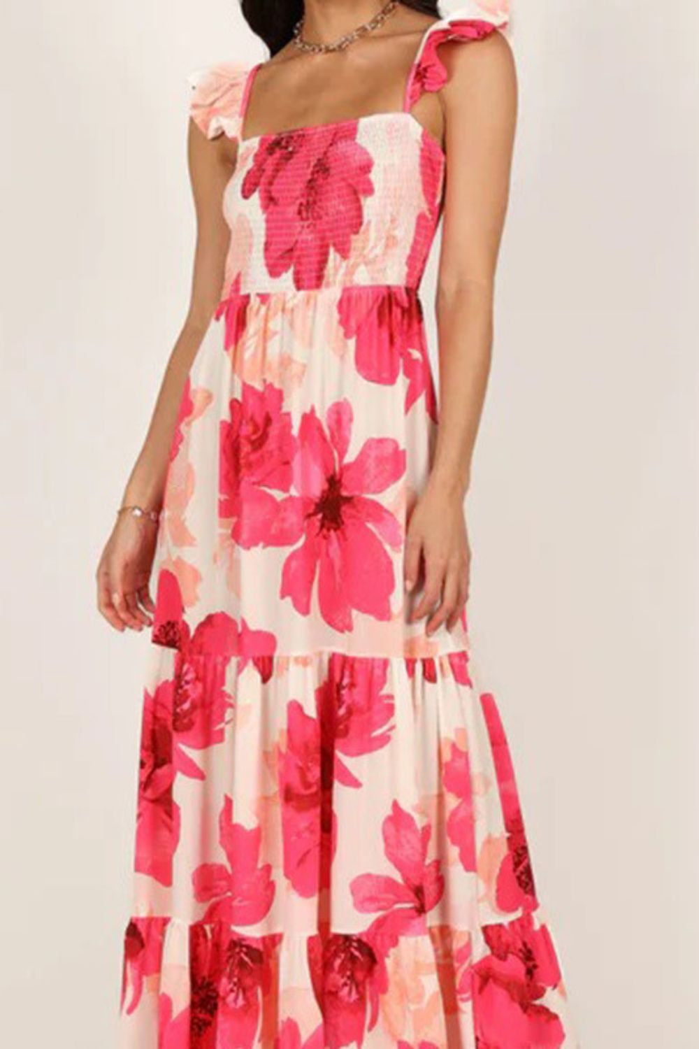 Women's Sexy Beach Bohemian Sleeveless Floral Print Slanted Neck Maxi Dress