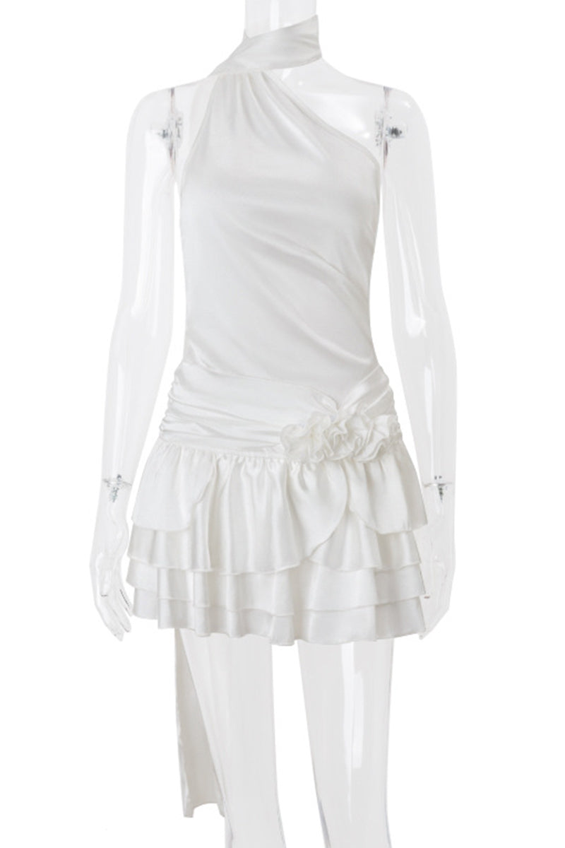 Sexy Backless Flounce Flower Shape Halter A Line Dresses