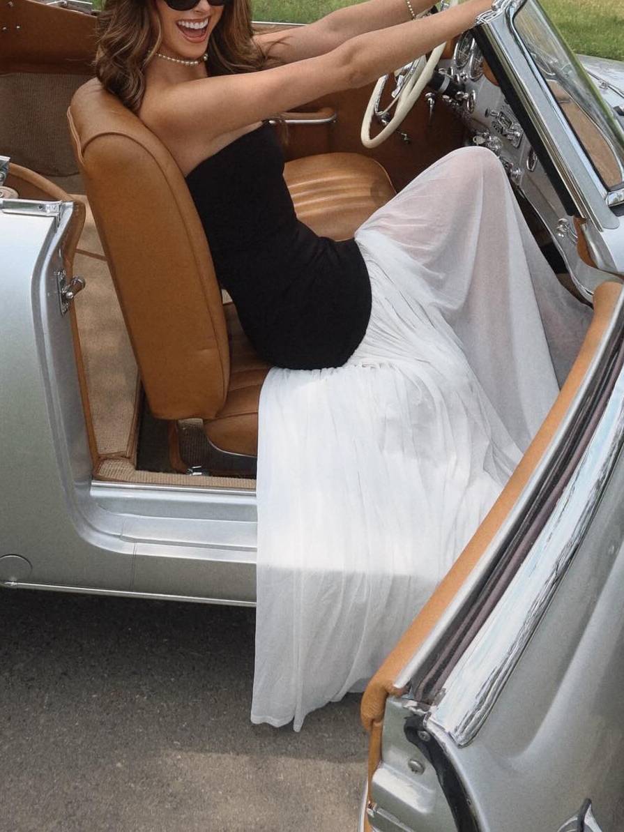 Elegant Slim-fit Tube Top Pleated Hem Maxi Dress