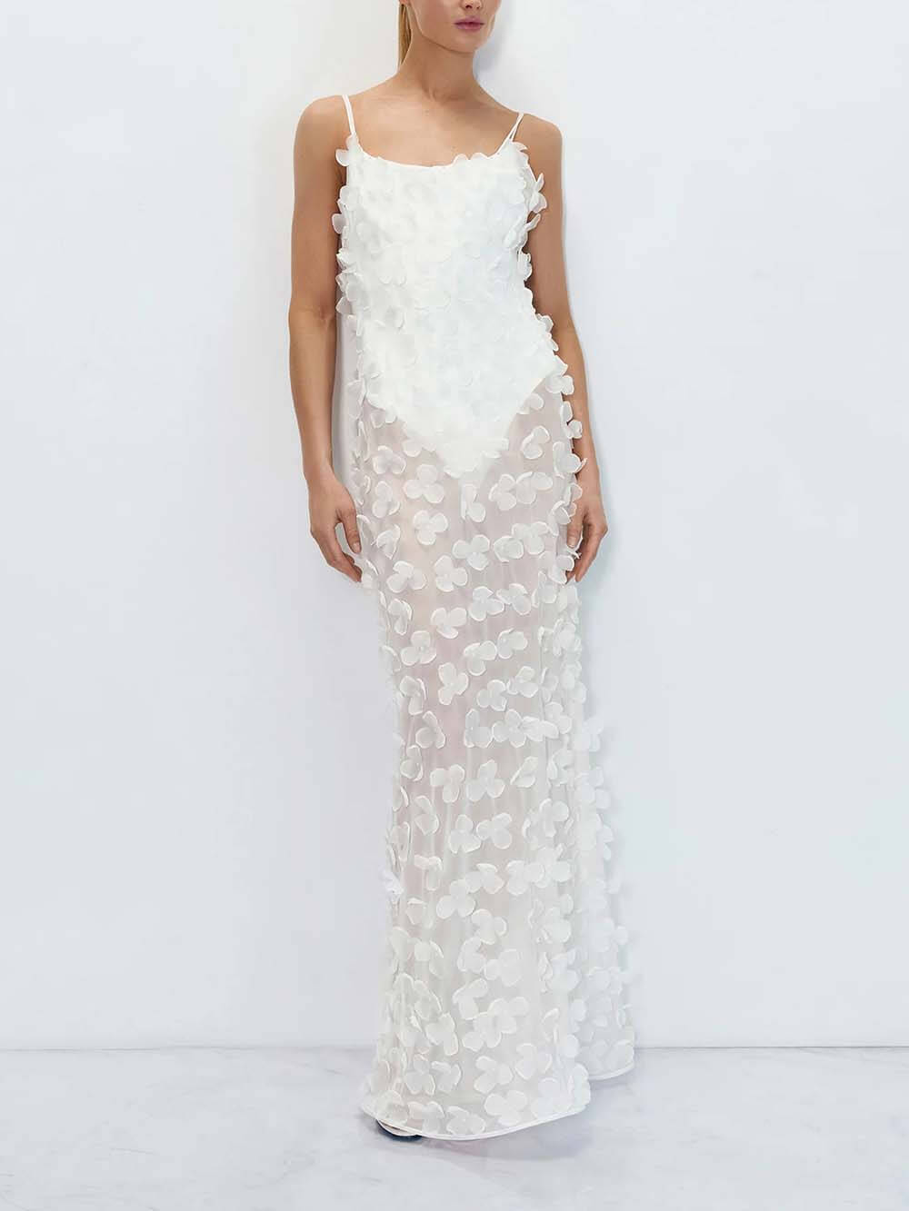 Delicate Floral Backless Chiffon Maxi Dress