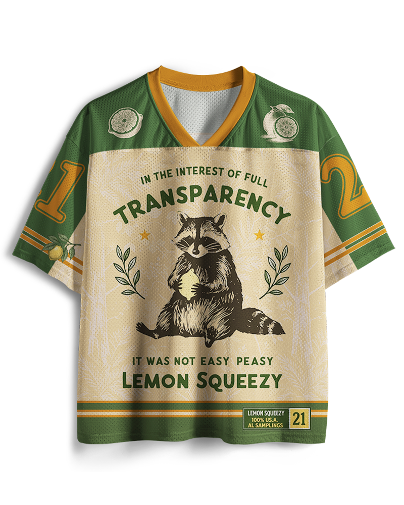 TheRetroTee It Was Not Easy Peasy Lemon Squeezy Raccoon 1970s Mesh Jersey