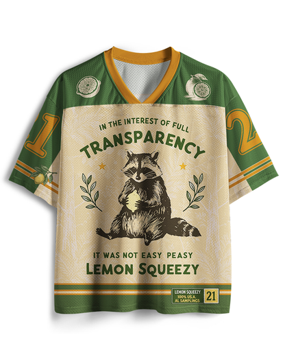 TheRetroTee It Was Not Easy Peasy Lemon Squeezy Raccoon 1970s Mesh Jersey
