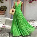 Summer Solid Color Fashion Temperament Sexy V Neck Sleeveless Backless Party Maxi Dress