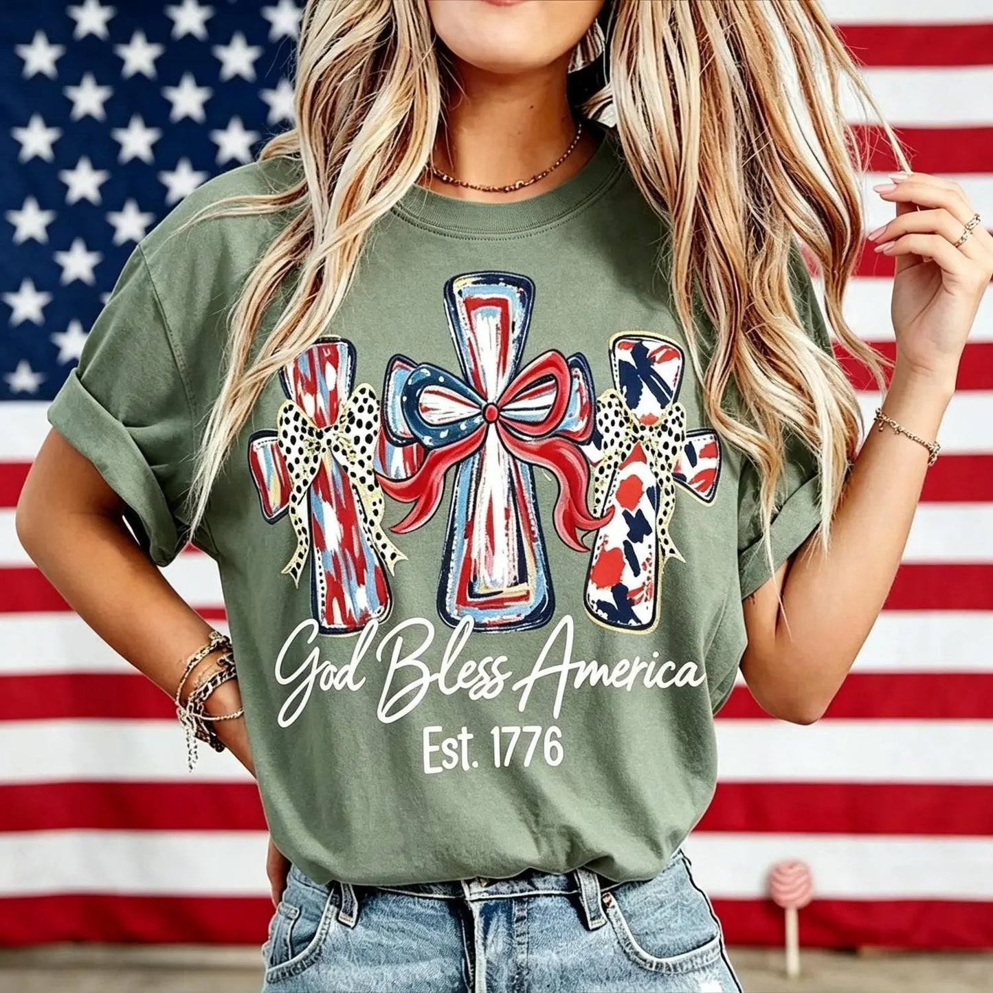 ⭐ God Bless America Women Washed T-Shirt - Vintage 250th Anniversary USA Gift Tee🎆