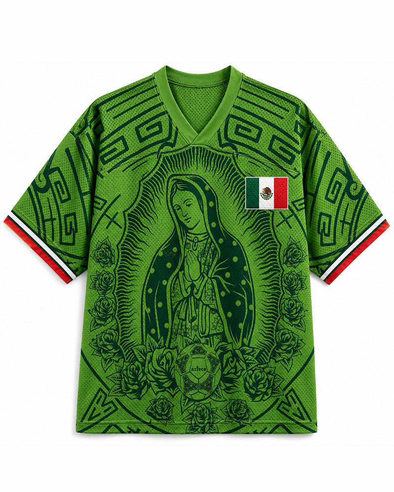 TheRetroTee Maillot en maille verte Mexique Vierge de Guadalupe