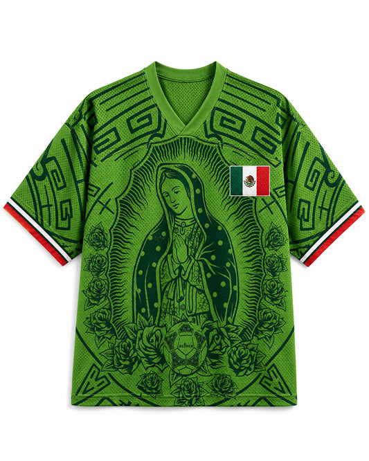 TheRetroTee Mexiko Jungfrau von Guadalupe Grünes Mesh-Trikot