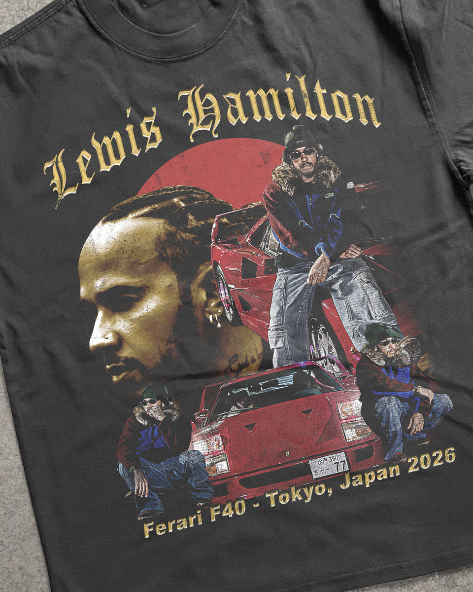 Lewis Hamilton Japanese Car Meet Heavyweight Black T-Shirt