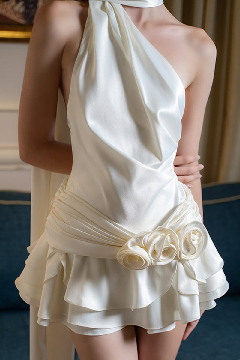 Sexy Backless Flounce Flower Shape Halter A Line Dresses