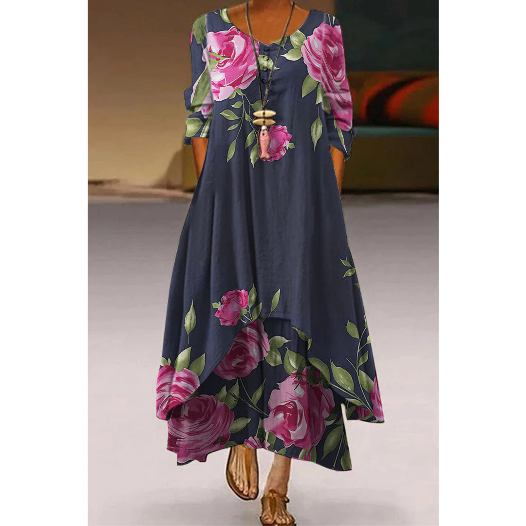 Women's Printed 3D Hem Irregular Sexy Bohemian  Maxi Dress