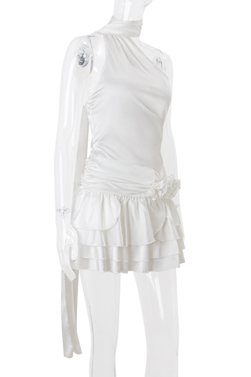 Sexy Backless Flounce Flower Shape Halter A Line Dresses