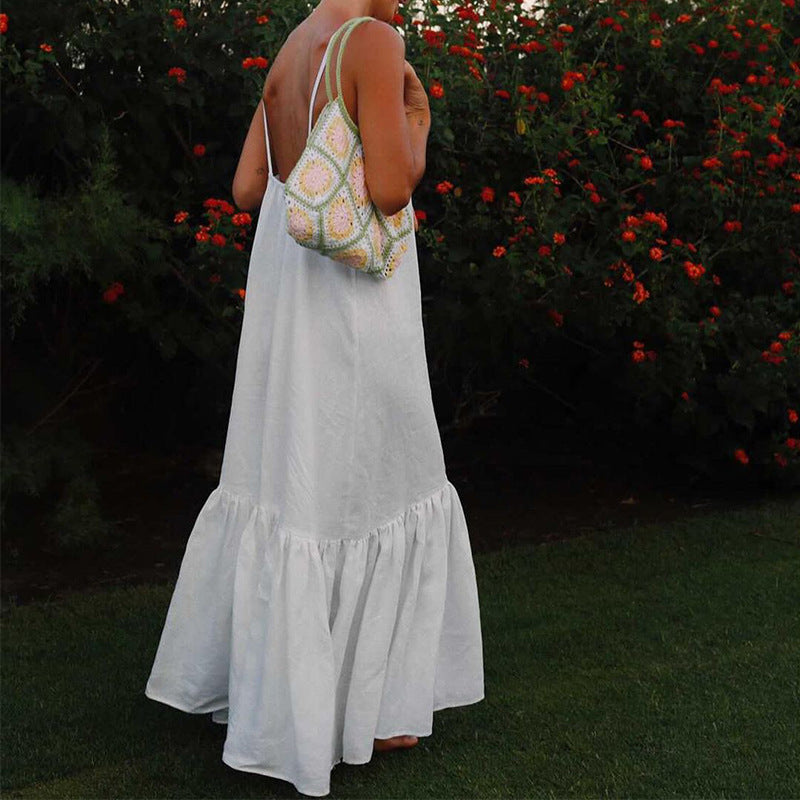 Women's Backless Sleeveless Sexy Camisole Fashion Solid Color  Maxi Dress