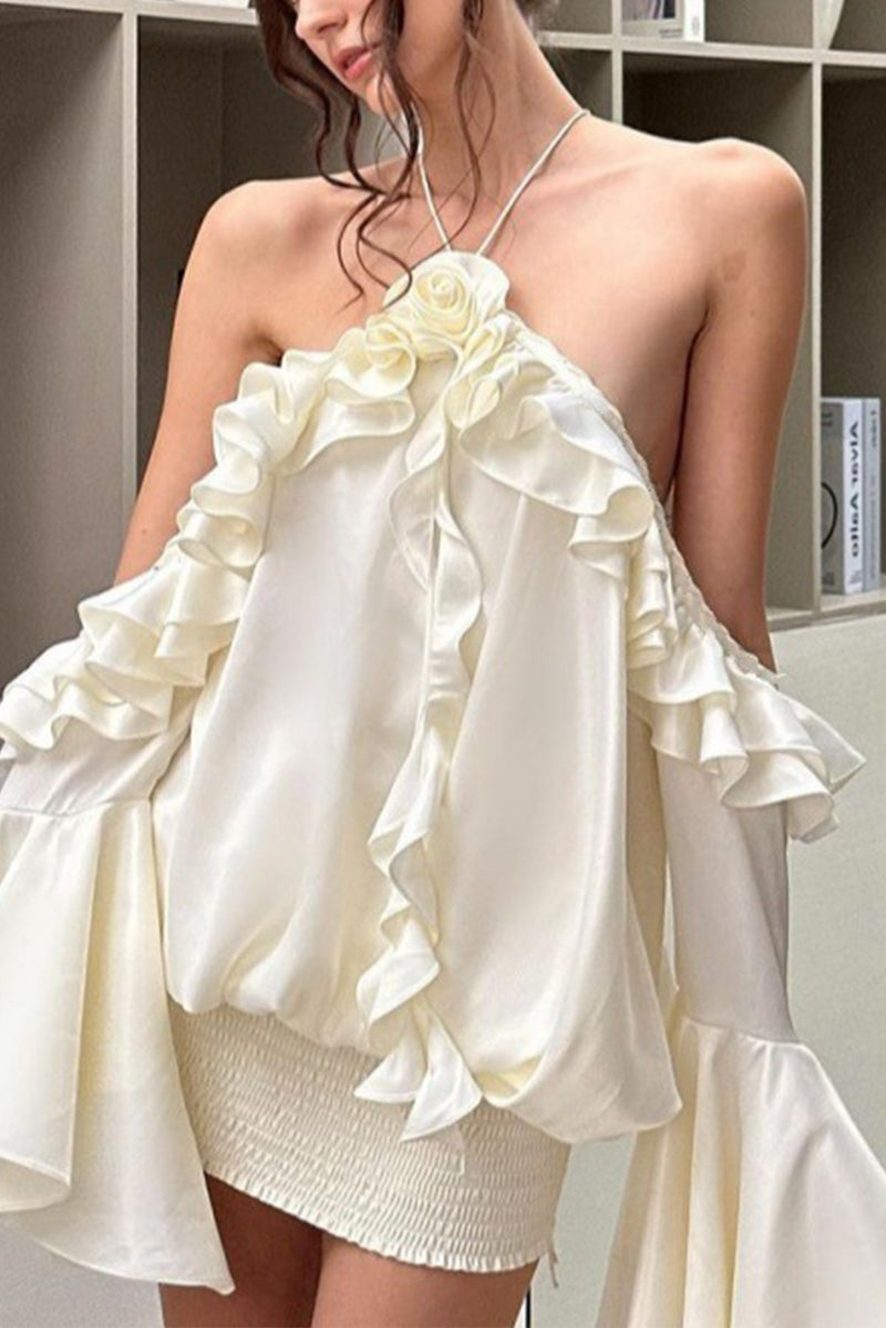 Sexy Lace Up Flounce Halter Wrapped Skirt Dresses