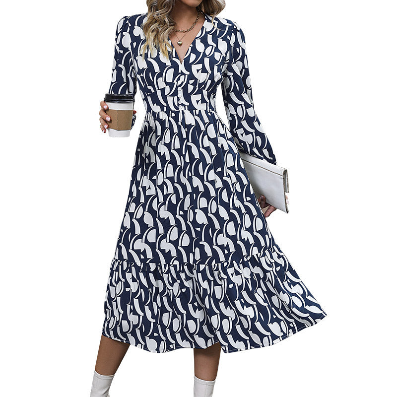 Autumn Fashionable Women's Long Sleeve Printed Dress