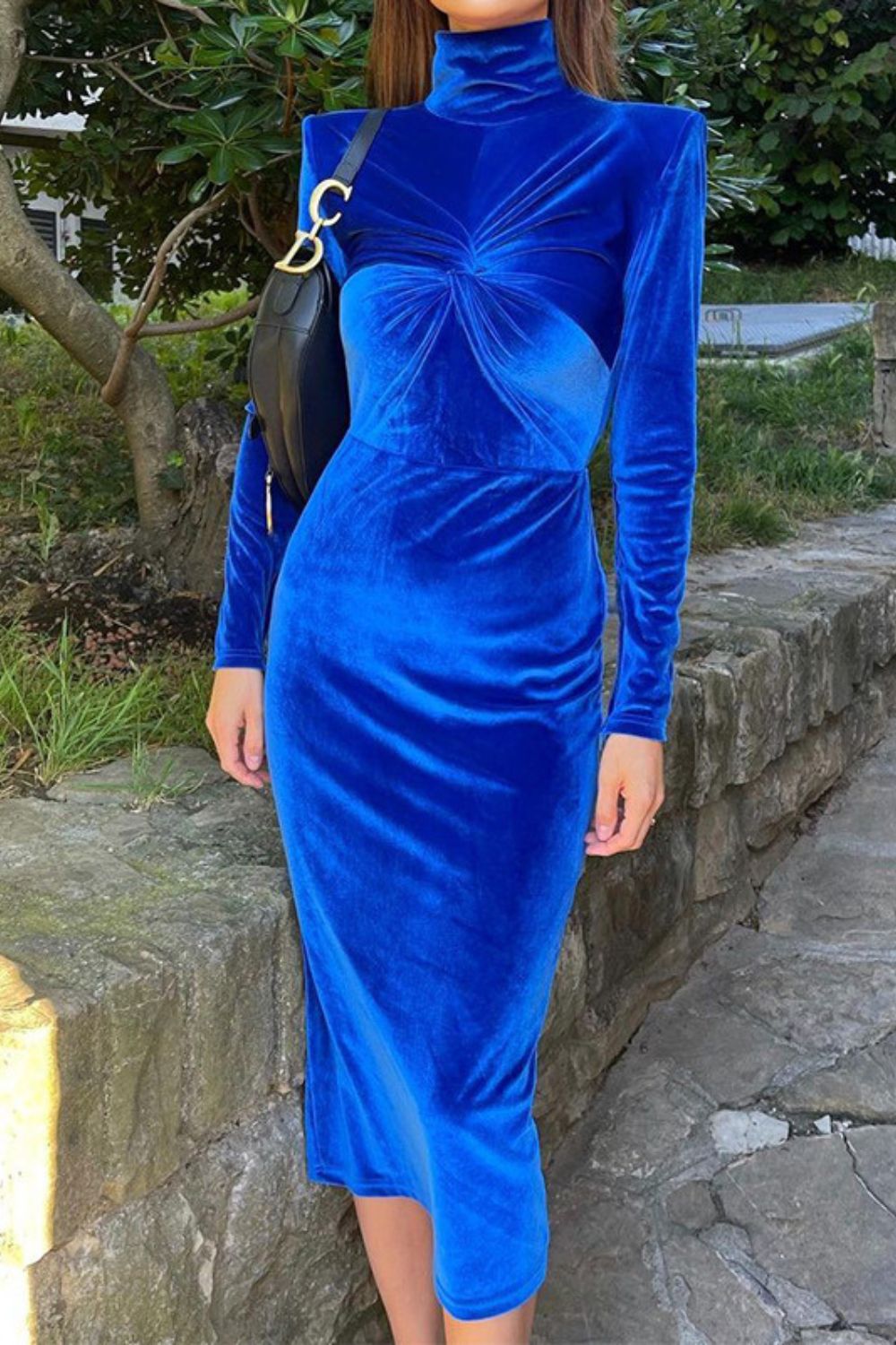 Women's Solid Color Sexy Fashion Slim Long Sleeve High Neck  Maxi Dress