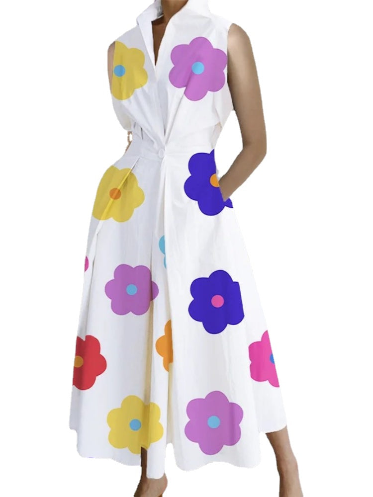 Women's Elegant Party Fashion Polka Dot Print Button  Maxi Dress