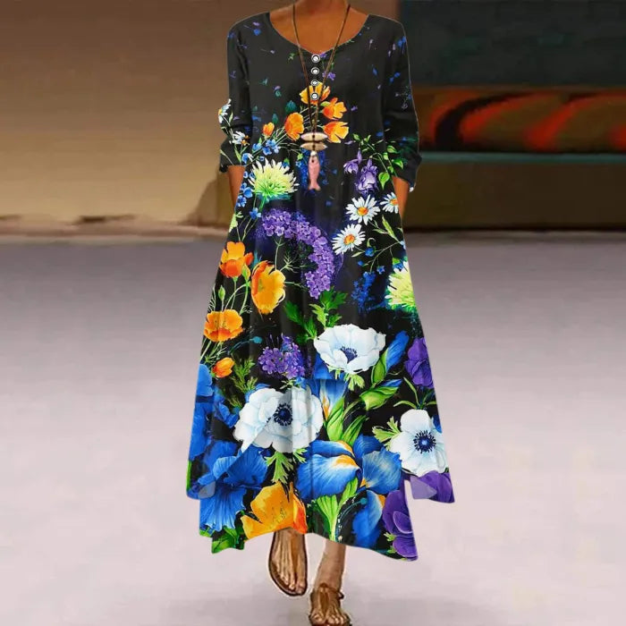 Women's Fashion Casual Pocket Hem Irregular Hem Long Sleeve  Maxi Dress