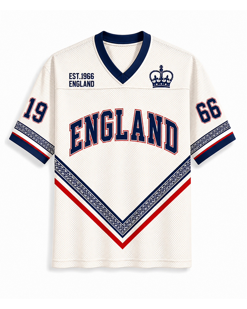 TheRetroTee Vintage England Heritage White Football Mesh Jersey