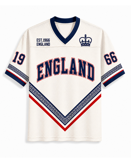 TheRetroTee Vintage England Heritage White Football Mesh Jersey