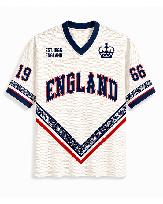 TheRetroTee Vintage England Heritage White Football Mesh Jersey