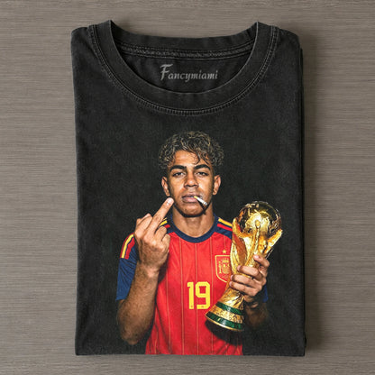 RED STRIPE JERSEY TROPHY CELEBRATION GRAPHIC TEE