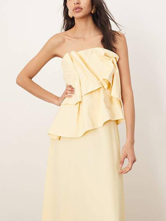 Unique Pleated Design Tube Top Maxi Dress