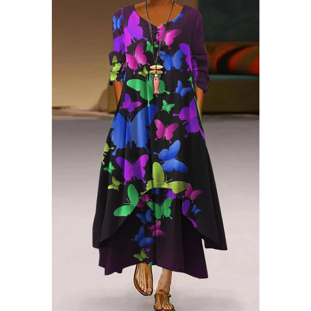 Women's Printed 3D Hem Irregular Sexy Bohemian  Maxi Dress