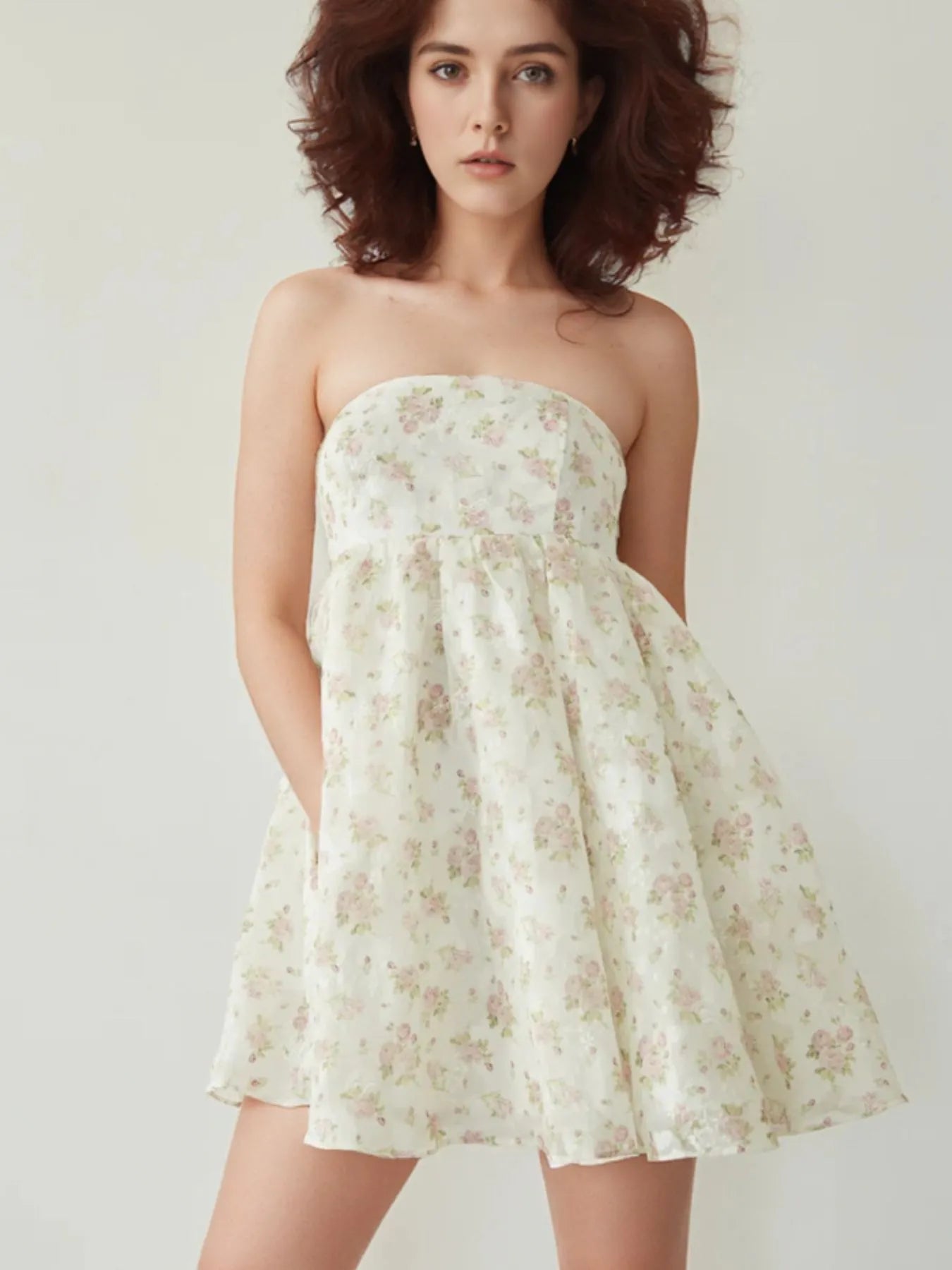 Strapless Floral Print Summer Dress