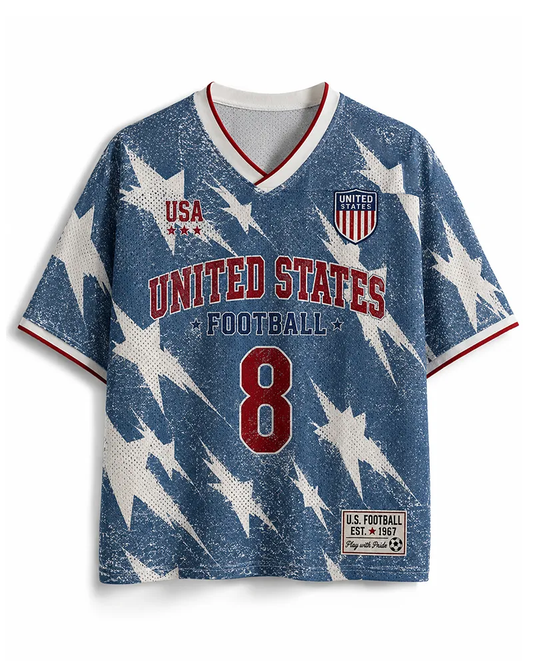 TheRetroTee USA-inspiriertes Vintage-Patriotisches Sternenmuster #8 Mesh-Trikot