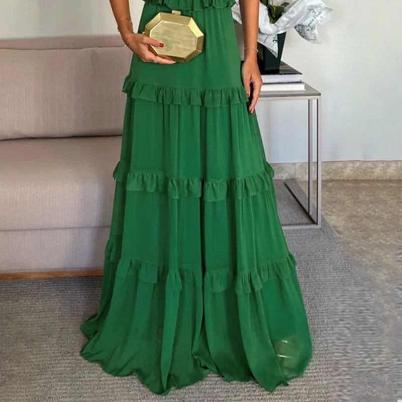 Fashion Summer Casual Sling Swing Party Solid Color Elegant  Maxi Dress