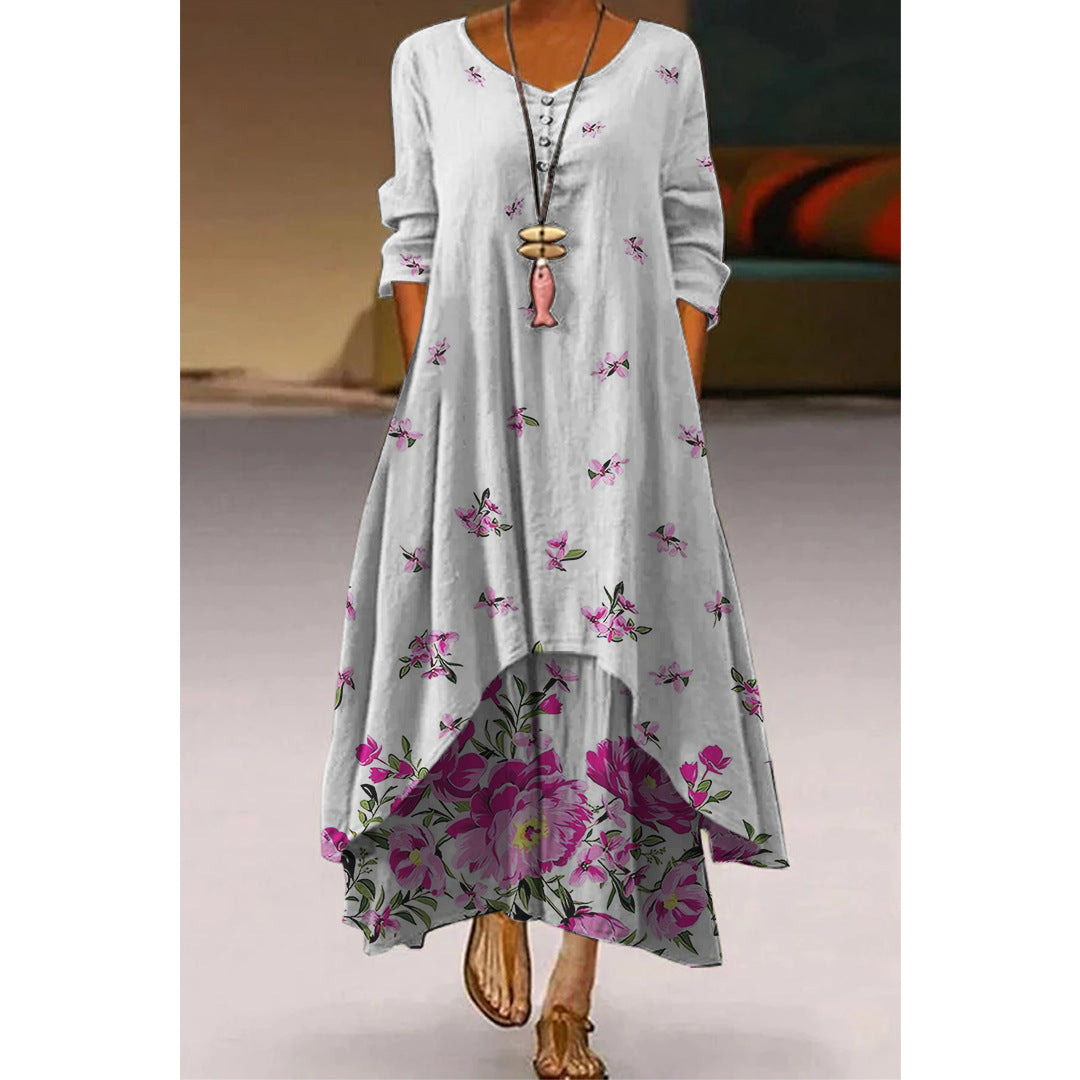 Women's Printed 3D Hem Irregular Sexy Bohemian  Maxi Dress