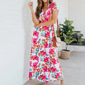 Summer Fashion Elegant Temperament Slit V-neck Print A-Line Maxi Dress