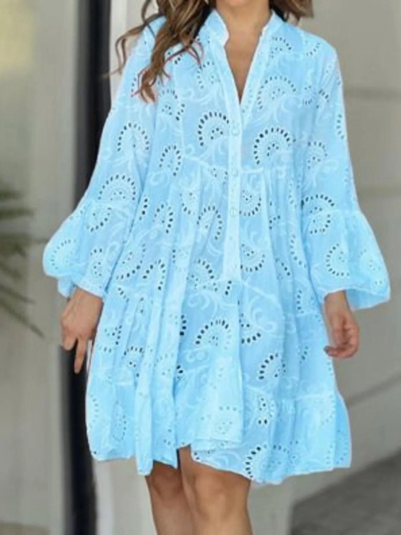 Full Size Eyelet Ruffled Hem Tiered Dress Plus Size