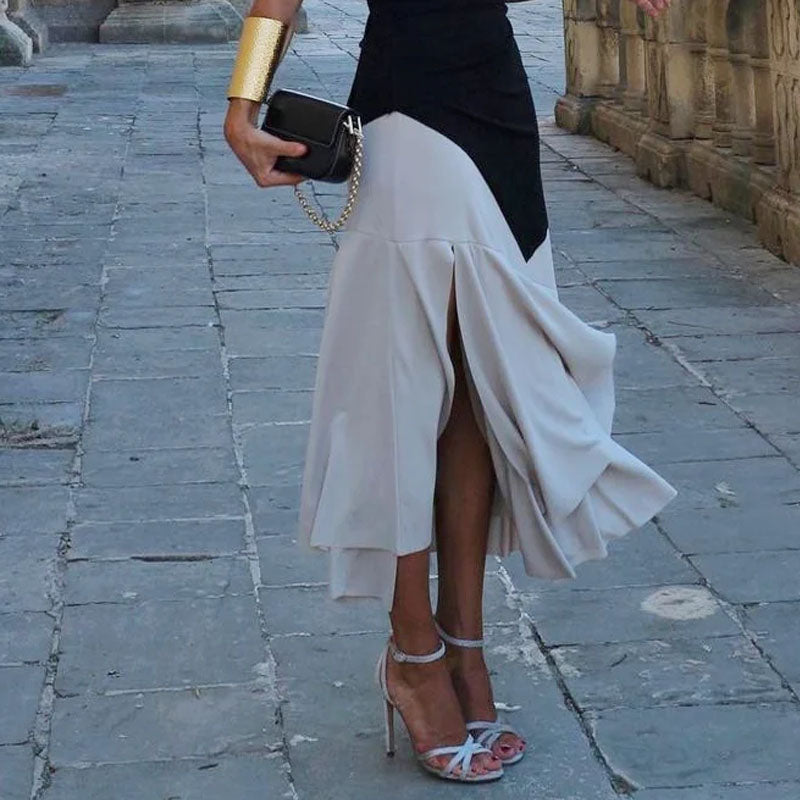 Summer Fashion Elegant Slanted Shoulder Sleeveless Slit Beach Party Maxi Dress